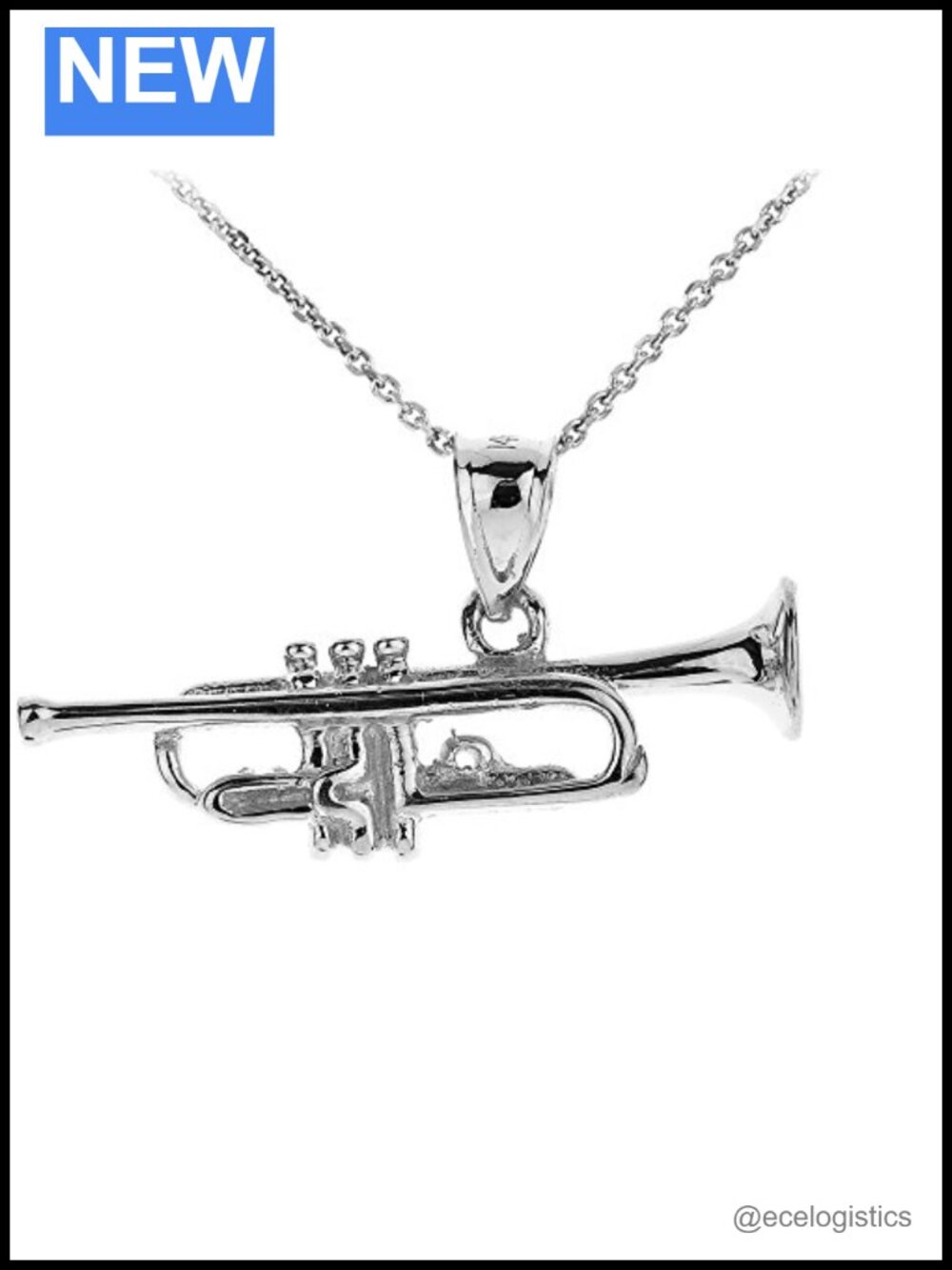 925 Sterling Silver Trumpet Music Charm Pendant Necklace